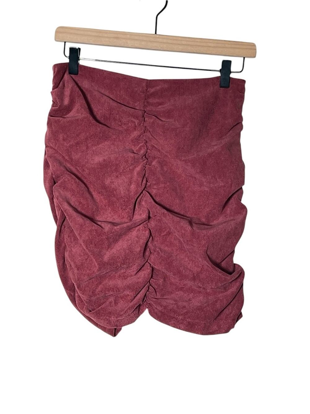 NWT ZARA Ruche Front Burgundy Mini Skirt size medium M B110